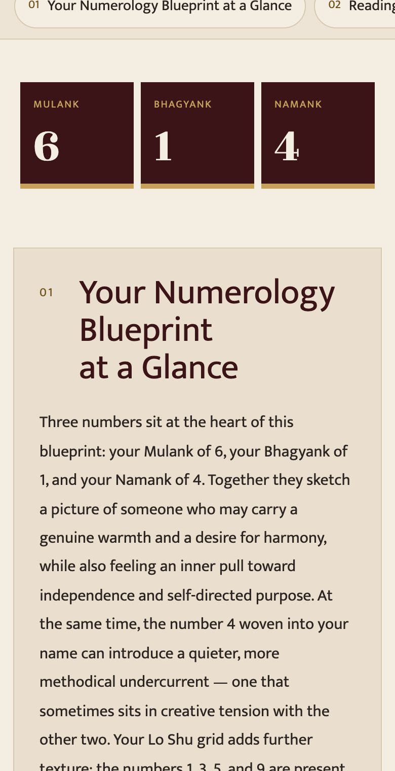 A real section of the sample report as it reads on a phone: a numbered chapter heading and readable plain-language paragraphs.